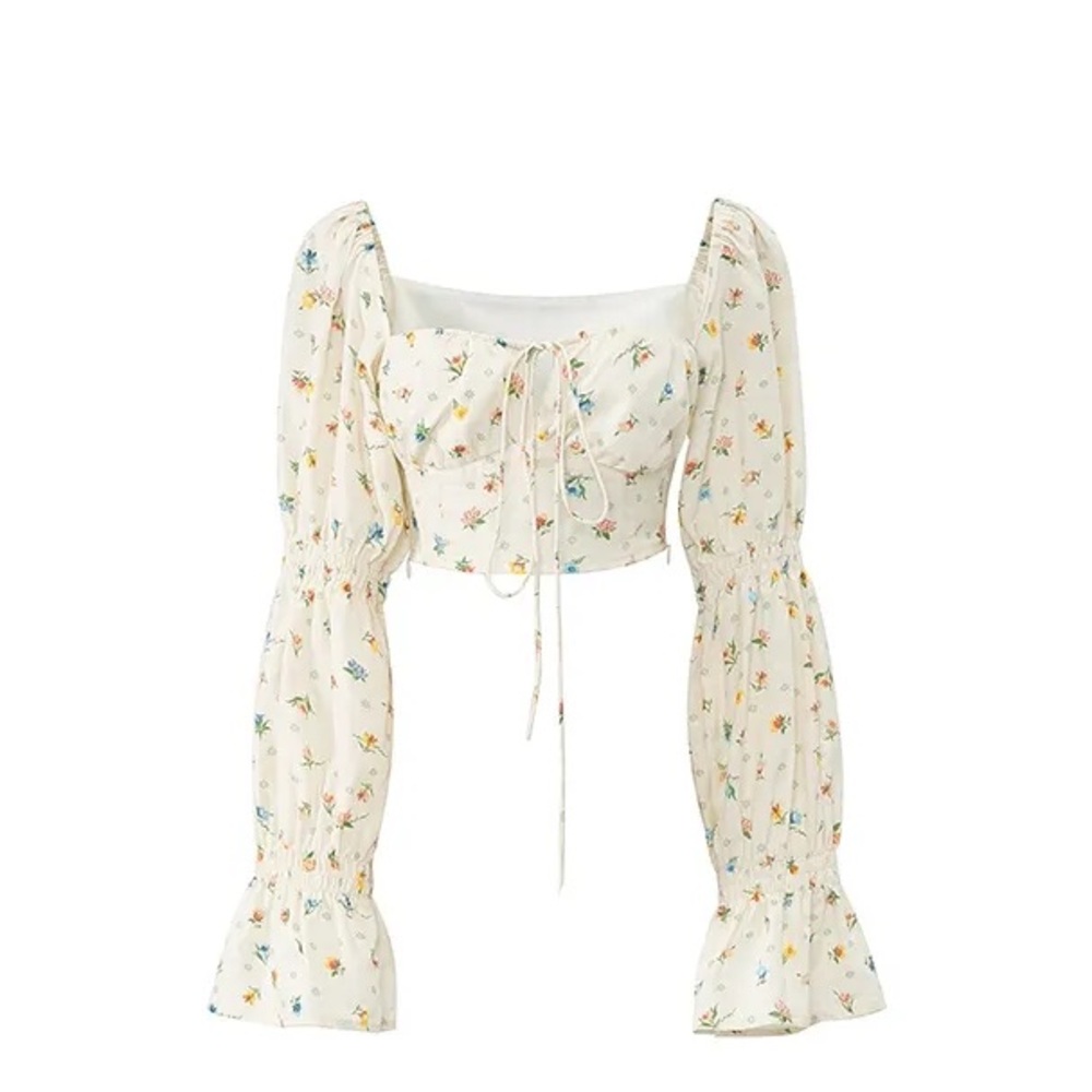 Long Sleeve Floral Puff Sleeve Crop Top
